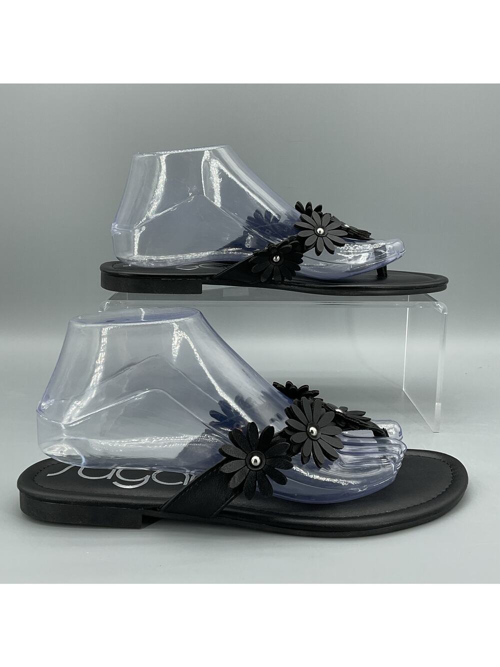 NEW Sugar Women’s Finnesse Flower Thong Sandals Black Size 8.5M
